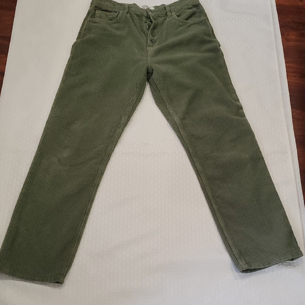 Reformation Cynthia Highrise Button Fly Green Straight Leg Jeans - Picture 5 of 12